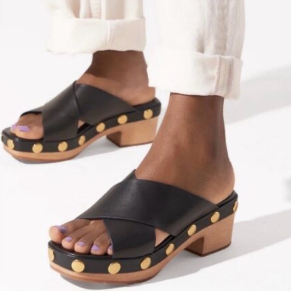 Charlotte Stone Amos Studded Black Crisscross Slide Sandals Sz 9